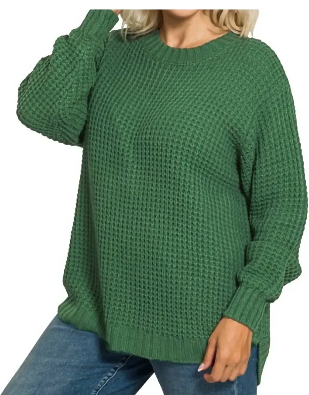 High Low Basic Waffle Sweater