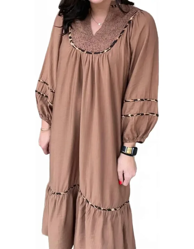 Lined Midi Dress With Bishop Sleeves