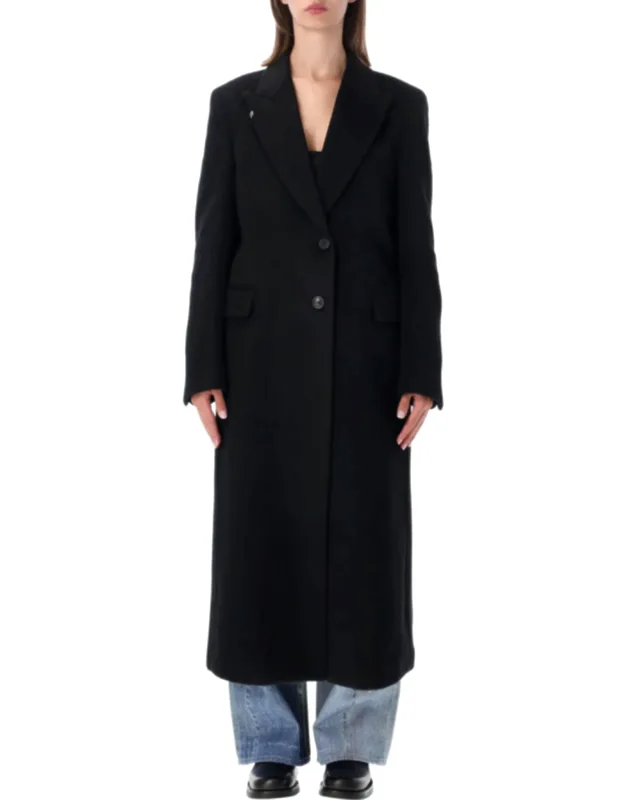 Tailored Long Coat With Notched Lapel And Flap Pockets