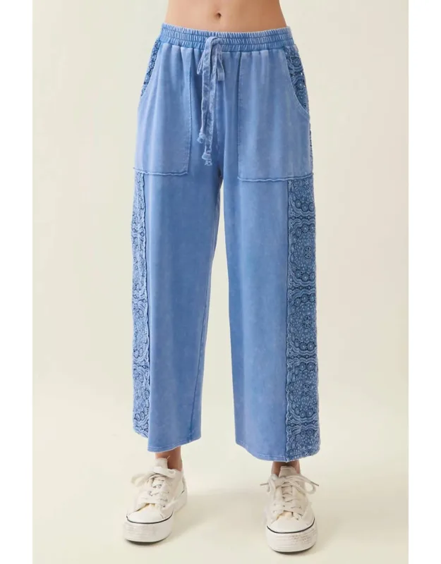 Mineral Washed Boho Trim Wide Leg Pants