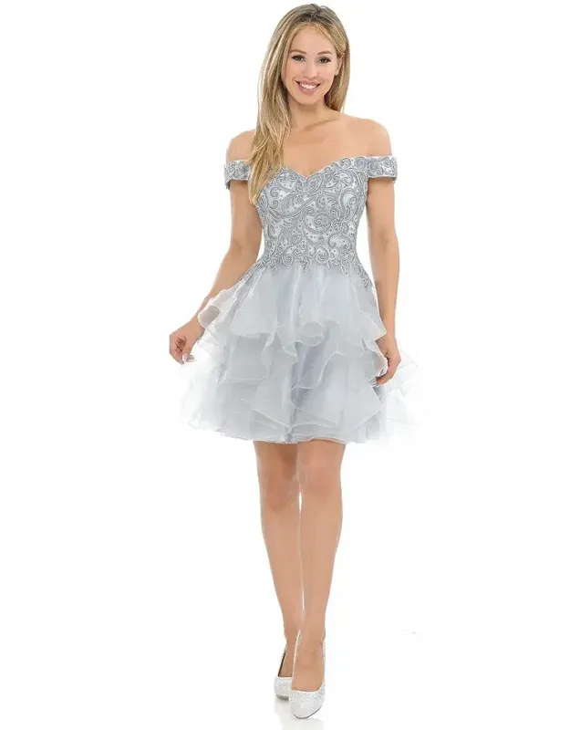 Off-shoulder Sweetheart Lace Bodice Dress With Layered Tulle Skirt For Parties