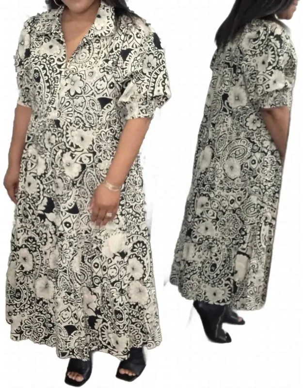 Two Tone Print A-line Tiered Dress