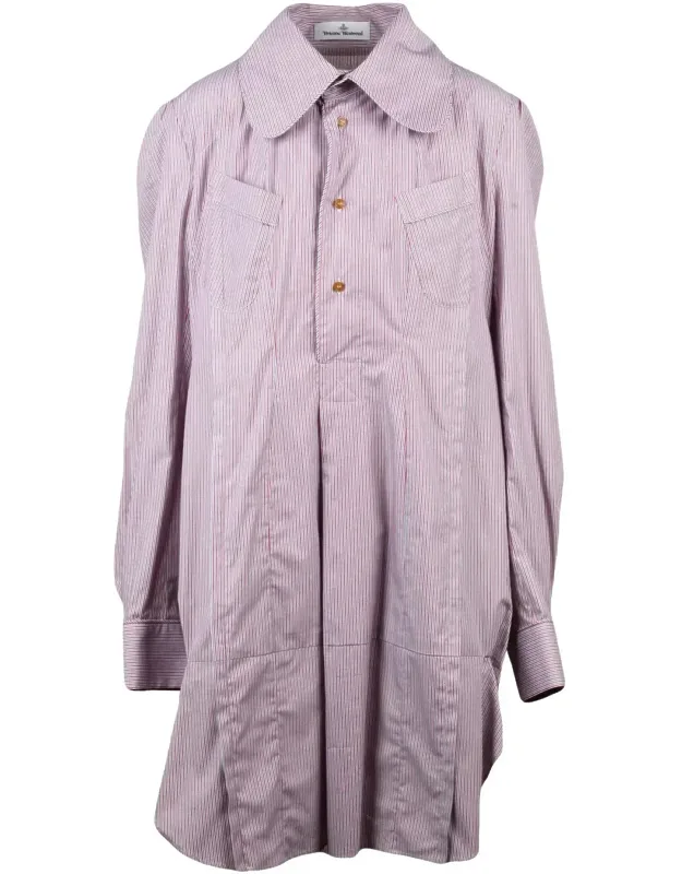 Pajama Dress With Button-down Front And Vertical Stripe Detail