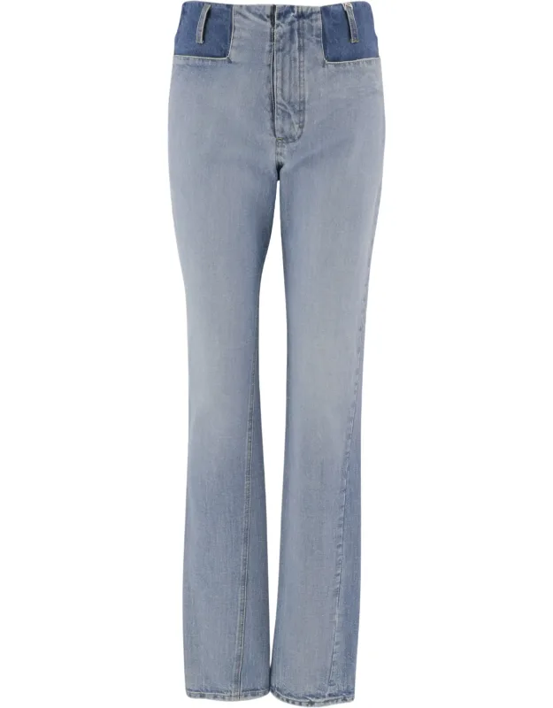 Light Blue Denim Jeans With Subtle Patchwork Details