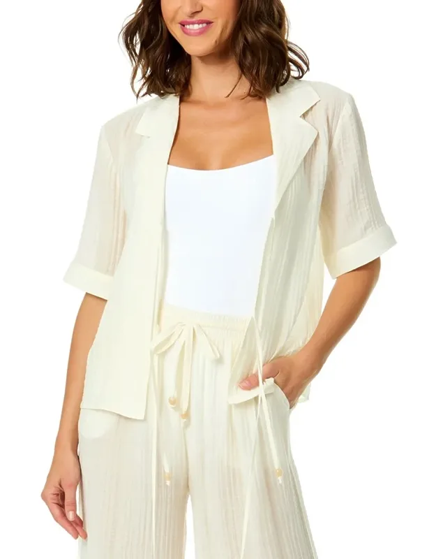 Linen-blend Tie Front Shirt