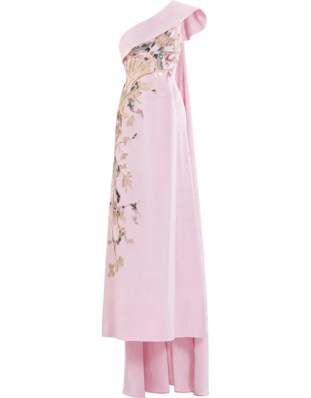One Shoulder Embroidered Crepe Dress