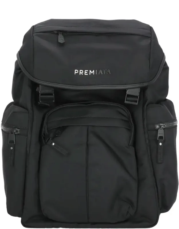 Nylon Backpack With Leather Insert And Versatile Storage