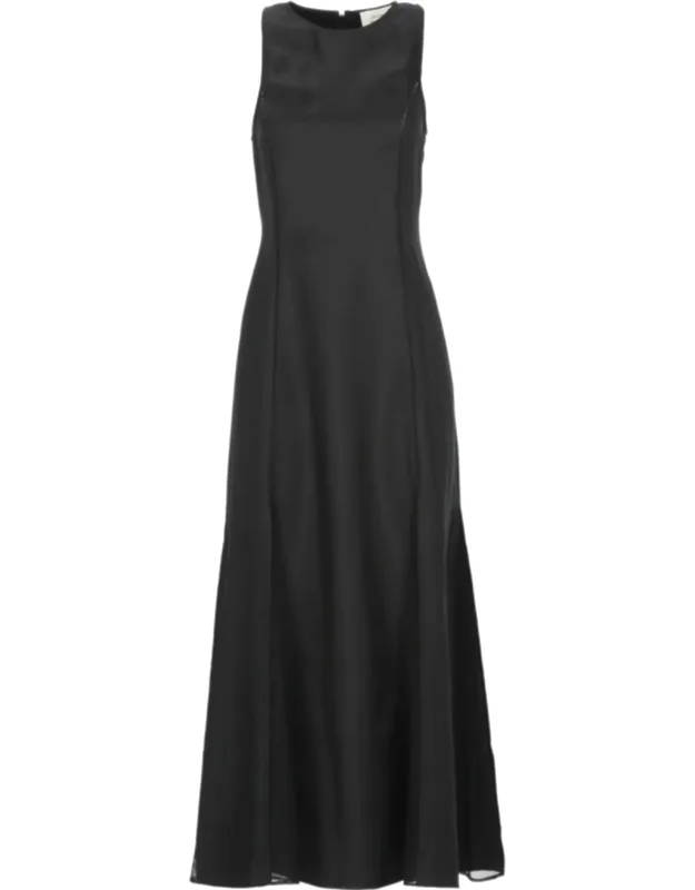 Iraka Silk Dress With Rear Zip And Net Hem Detail