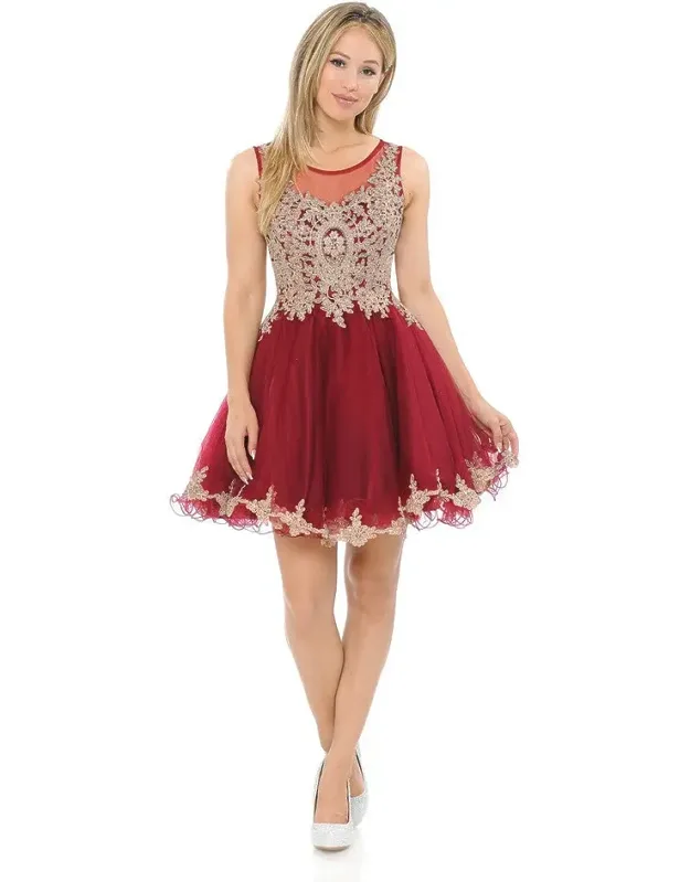 Sleeveless Illusion Neck Embroidered Dress With Tulle Skirt For Parties