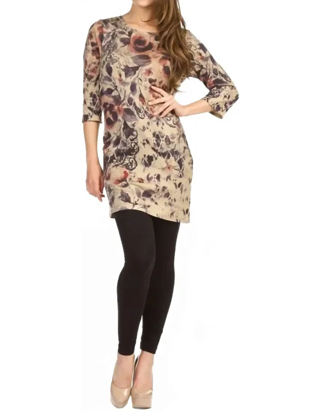 Watercolor Floral Print 3/4 Sleeve Sweater Dress