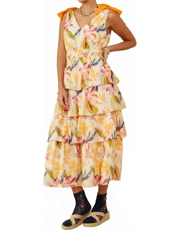 Textured Tiered Floral V Neck Dress