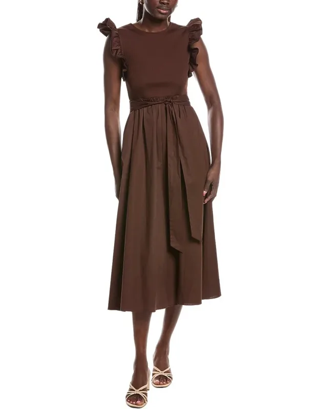 Mixed Knit & Woven Midi Dress