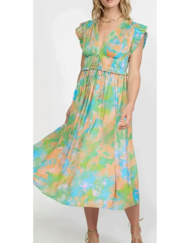 Pleated V-neck Dress