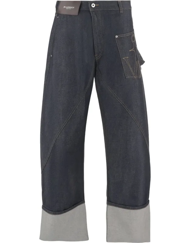 Cropped Denim Jeans With Distinctive Cut-off Hem