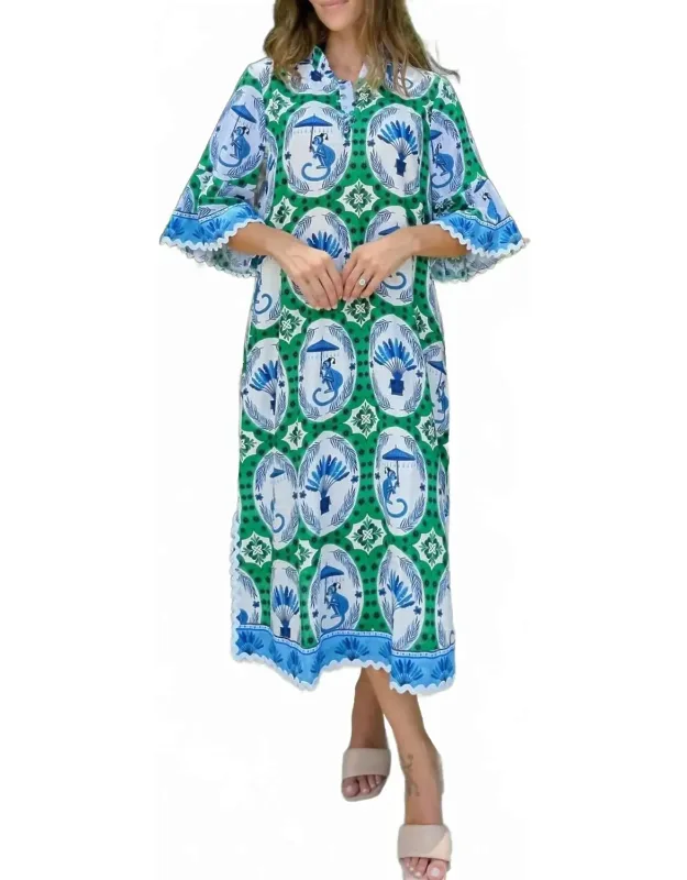 Como Midi Dress With Three-quarter Bell Sleeves And Ric Rac Detailing