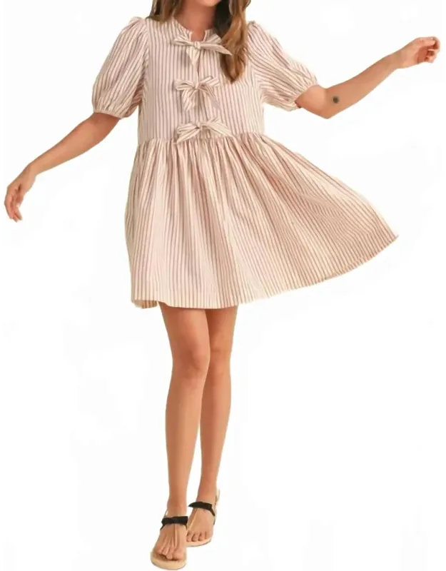 Stripe Bow Tie Front Short Sleeve Dress