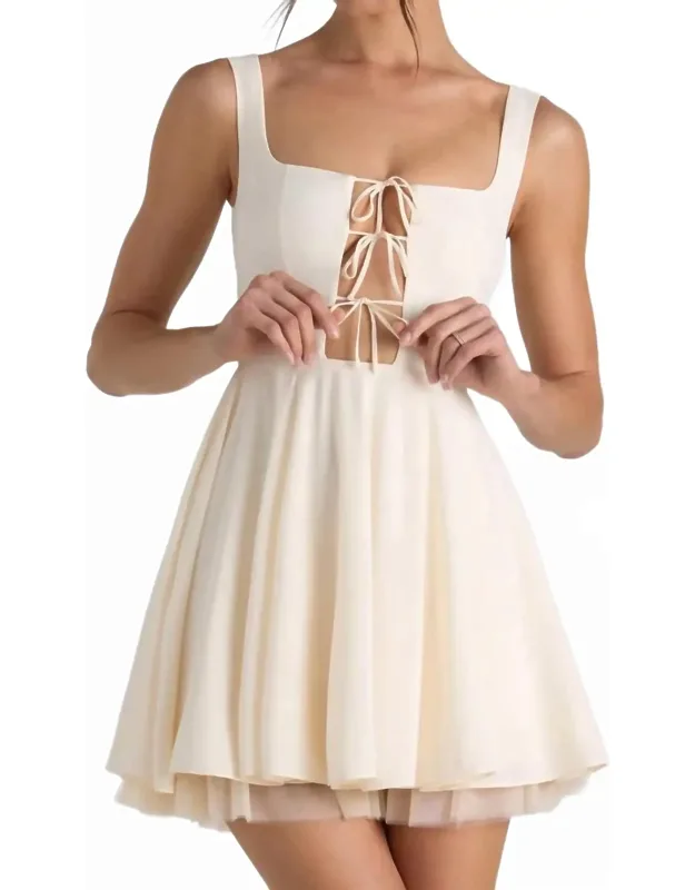 Nanisca Tie-detail A-line Micro Mini Dress In Cream