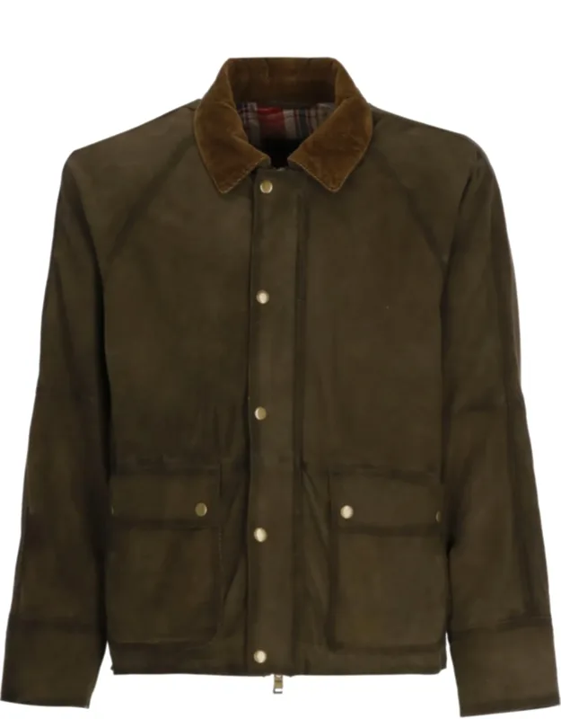 Norfolk Suede Corduroy-collar Leather Jacket