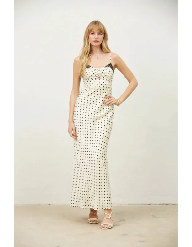 Polka Dot Slip Dress With Lace Detail