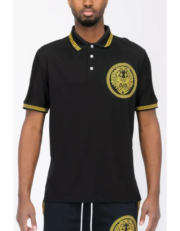 Lion Head Polo Shirt - Comfortable Blend Of Cotton And Polyester, Regular Fit