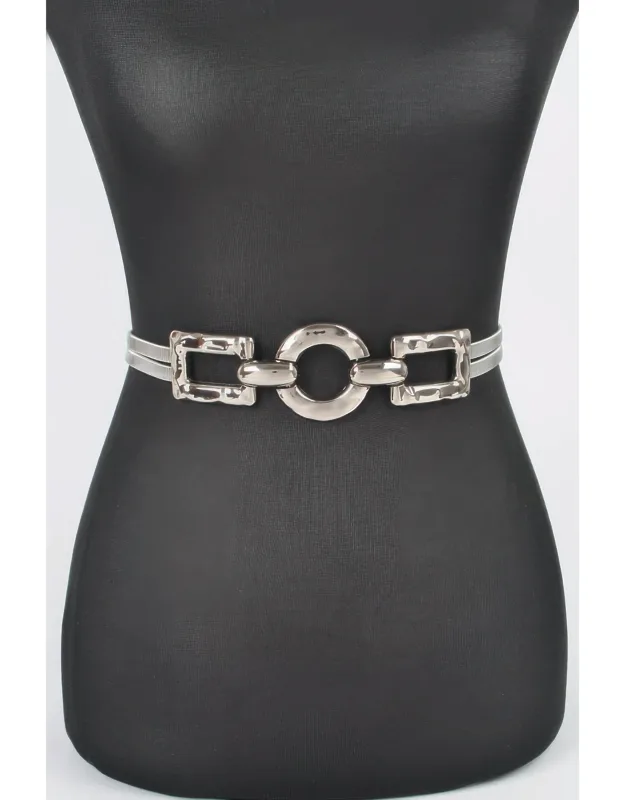 Hammered Metal Buckle Stretch Belt - Comfortable Fit, Versatile Accessory