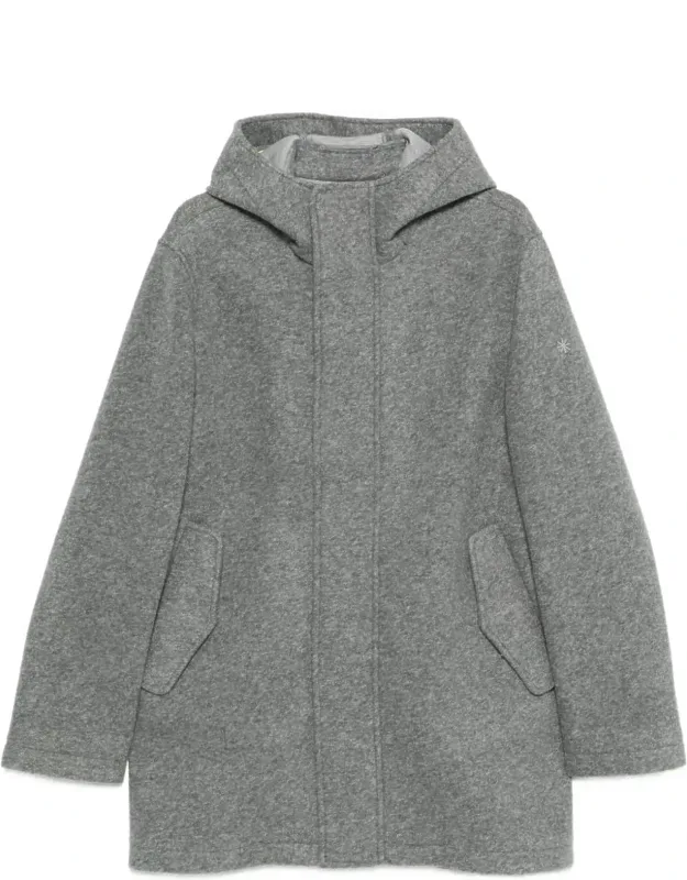 Hooded Wool Coat With Flap Pockets And Concealed Closure