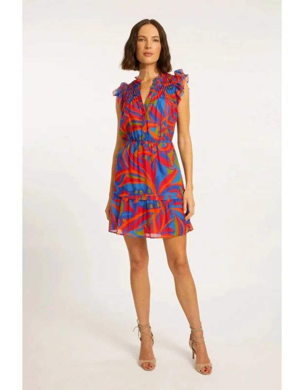 Boa Mini Dress In Passion Palm With Cap Sleeves And Ruffle Collar