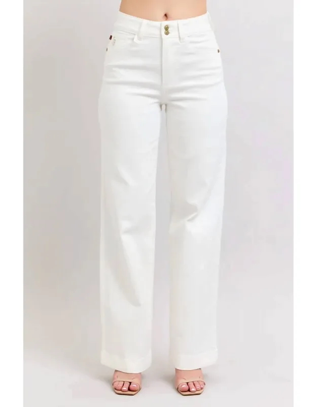 High Waist Double Button Trouser Wide Jeans
