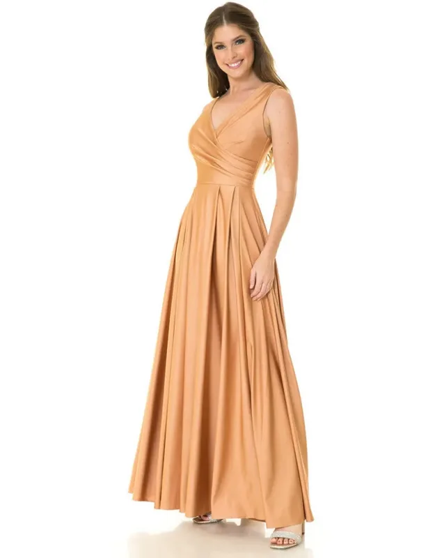 Simple Sleeveless Stretchy Long Dress With Side Pockets