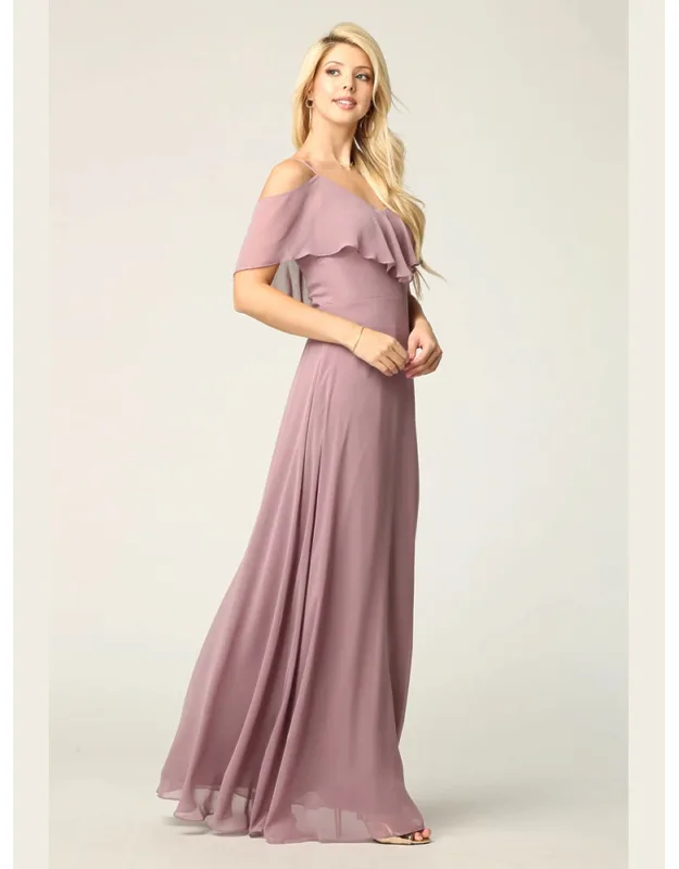 Cold Shoulder Ruffle Chiffon Dress
