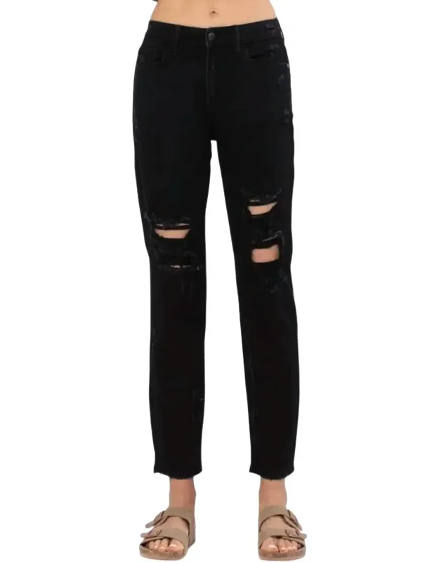 High-waist Destroyed Boyfriend Jeans