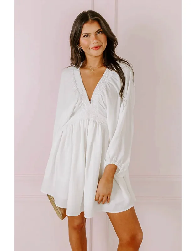 Willow Deep V-neck Bishop Sleeve Mini Dress
