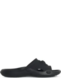 _black Rubber Slippers With Embossed Medusa Detail And Contoured Sole_