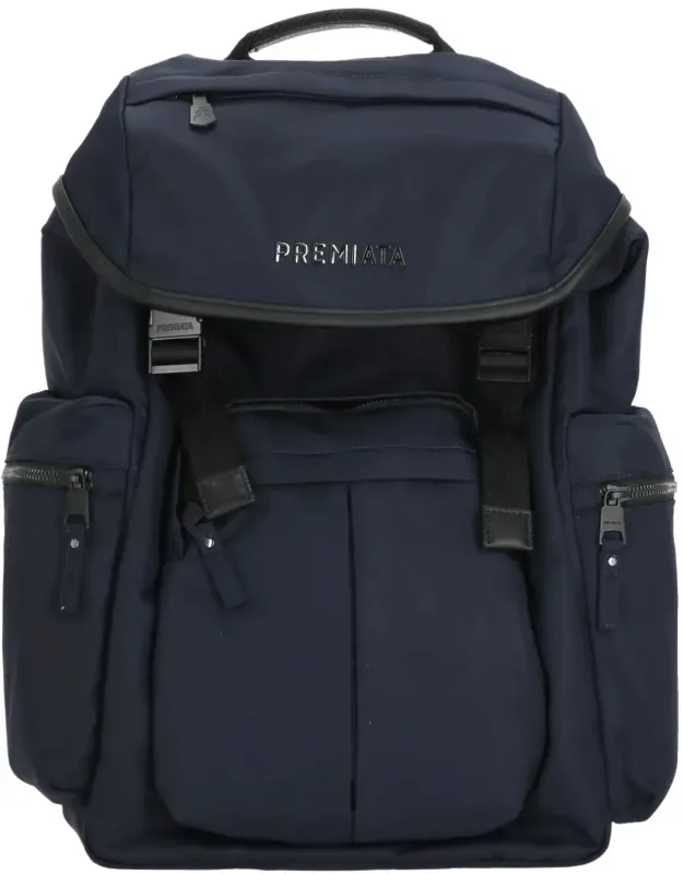 Structured Nylon Backpack With Leather Accents And Multiple Compartments