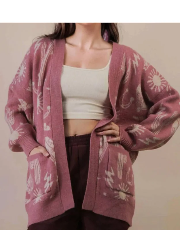 Western Graphic Knit Sweater Cardigan