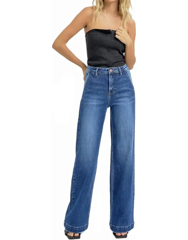 High-rise Wide-leg Slanted Pocket Western Jeans