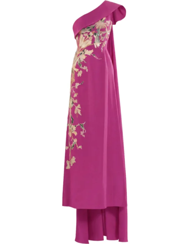 One Shoulder Embroidered Crepe Dress