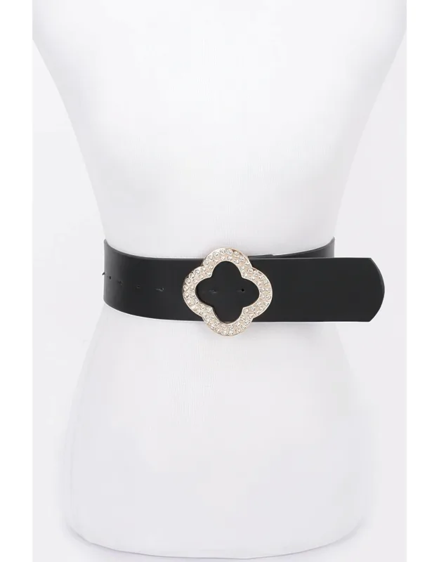 Rhinestone Metal Buckle Stretch Belt With Adjustable Fit And Durable Polyurethane