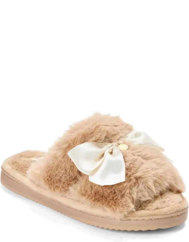Bianca Pile Slide Slippers With Bow