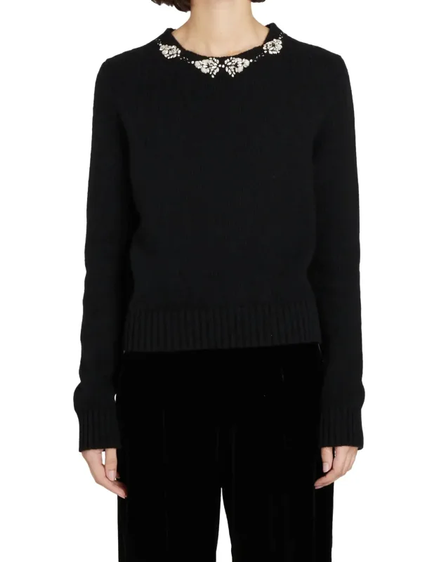Knit Pullover With Rhinestone Collar Sweater