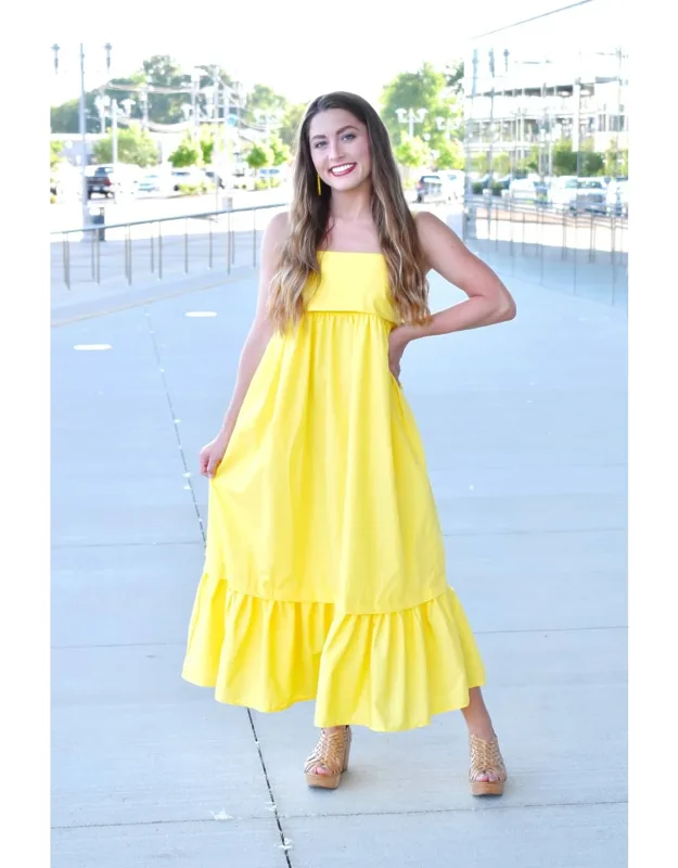 Solid Square Neck Sleeveless Tiered Midi Dress