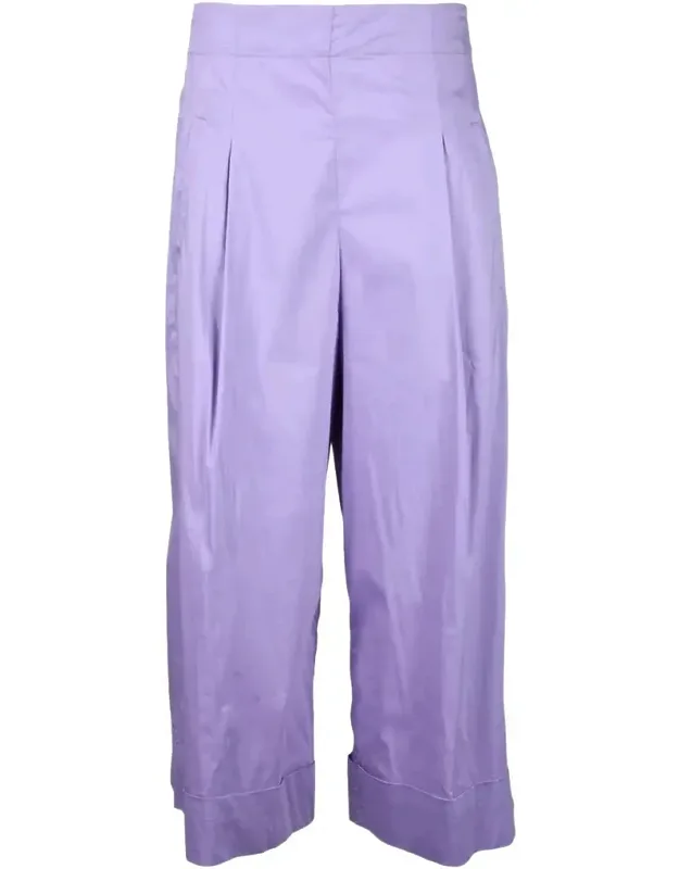 Pleated Trousers With Cuffed Hem And High Waist