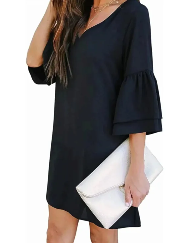 Elegant Shift Dress With Bell Sleeves