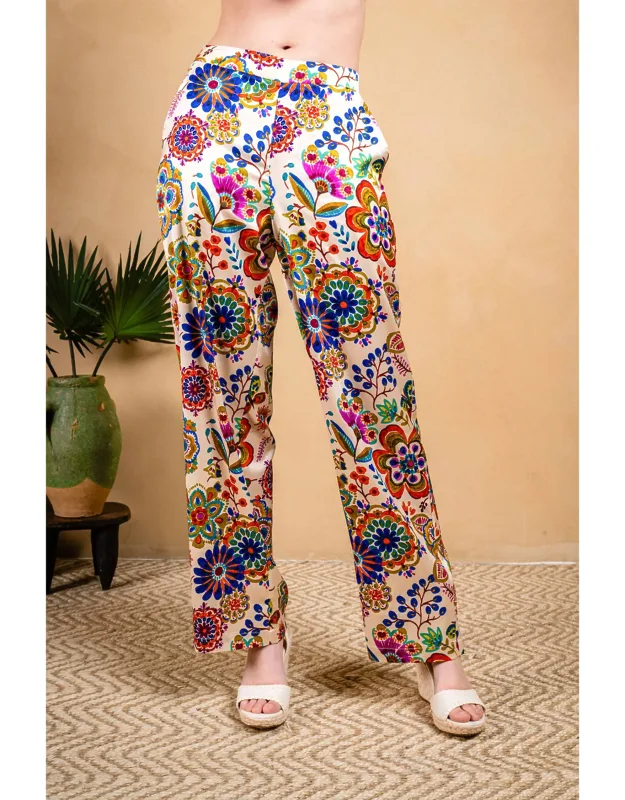Retro Satin Pants - 30" In Floral