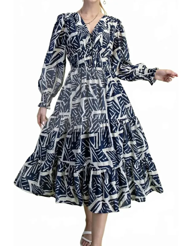 Mix Midi Dress With Front Tie