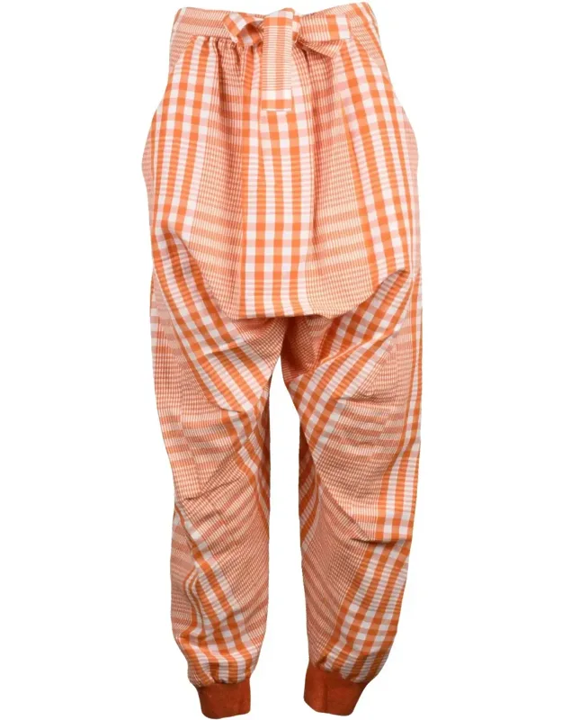 Harem Leg Trousers With Bold Checkered Pattern And Adjustable Waistband