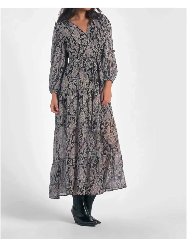Long Sleeve Paisley Dress