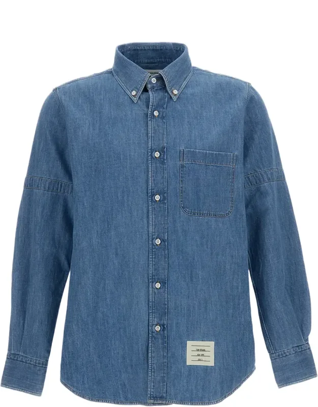 Denim Armbands Curved Hem Casual Shirt