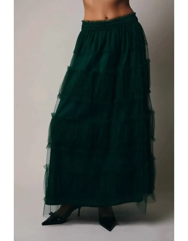 Frilled Tiered Mesh A-line Midi Skirt