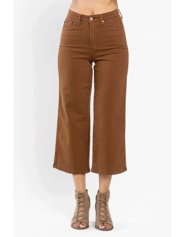 High Waist Tummy Control Wide Crop Jeans